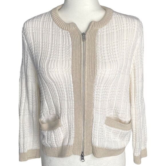 Cotton By Autumn Cashmere Womens Cardigan Knit Zip-Up Sweater Beige Cream Size M - Picture 1 of 6